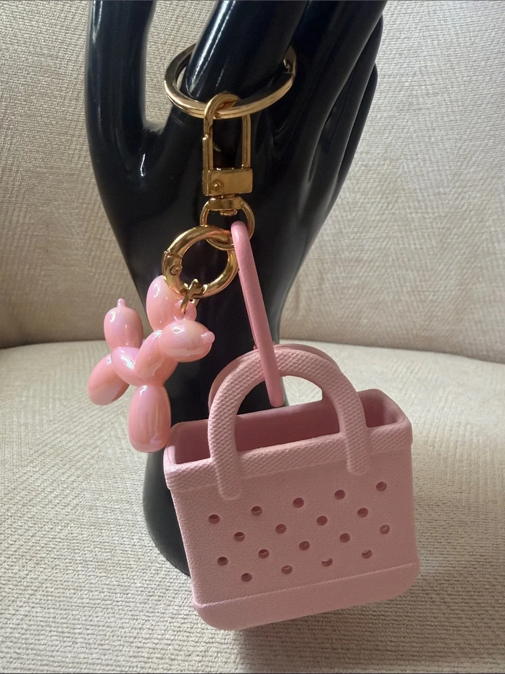 Pink Mini Tote Keychain with Balloon Dog Charm